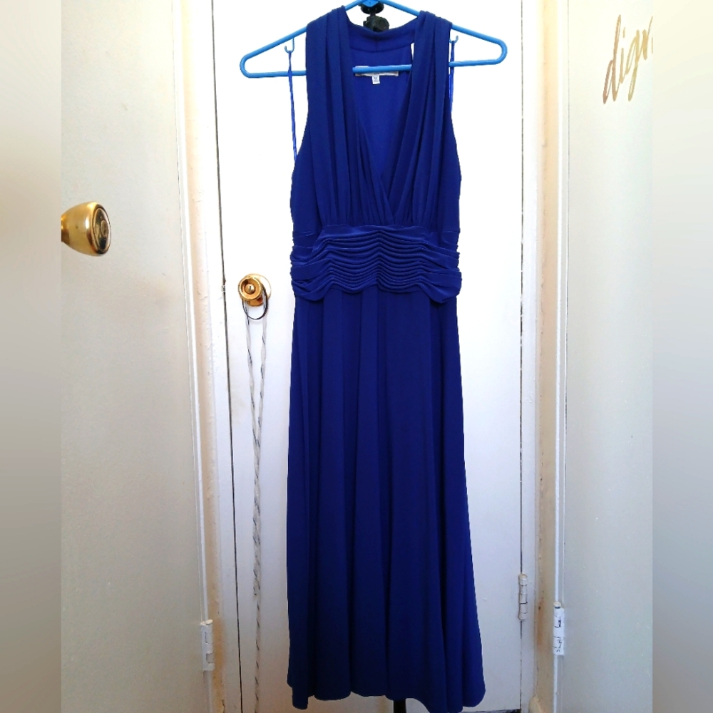 Blue Halter Midi Sundress for Wedding Guest